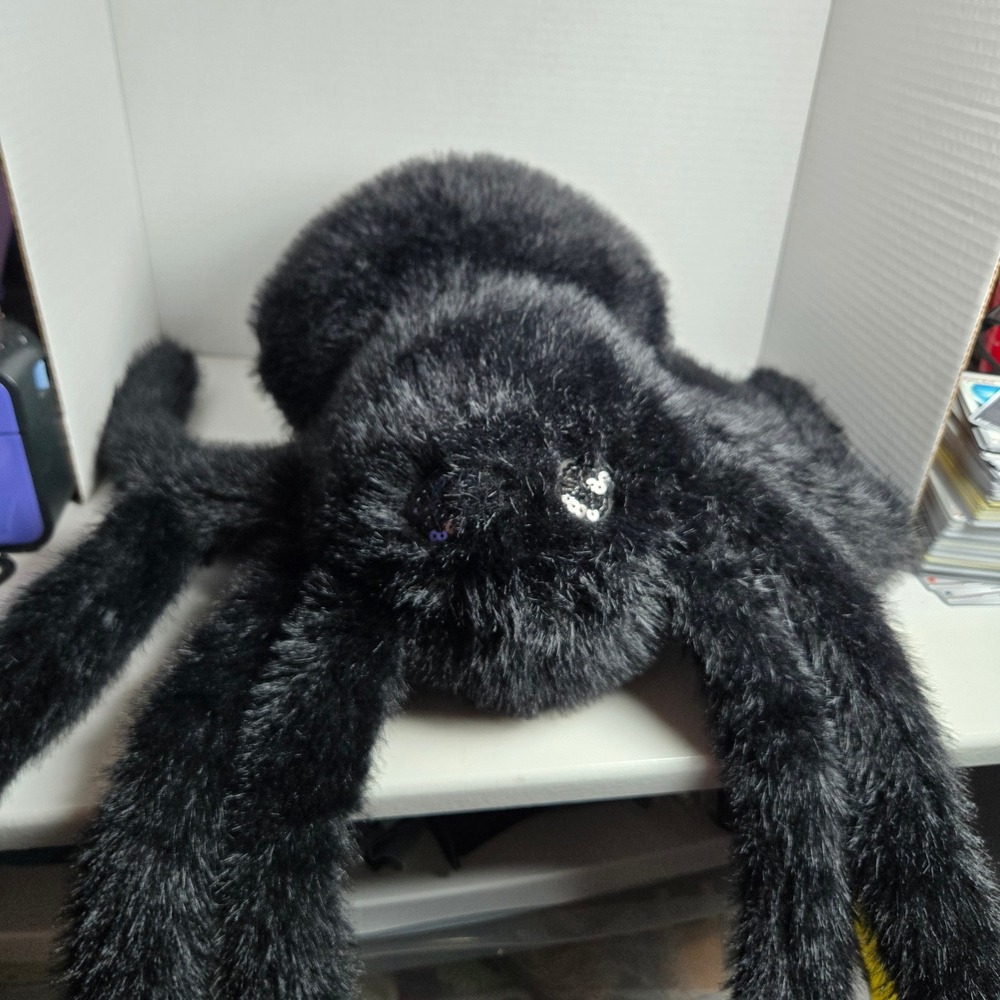 Cynthia Rowley Jumbo Spider Black Plush Toy Halloween Faux Fur Decor 27"